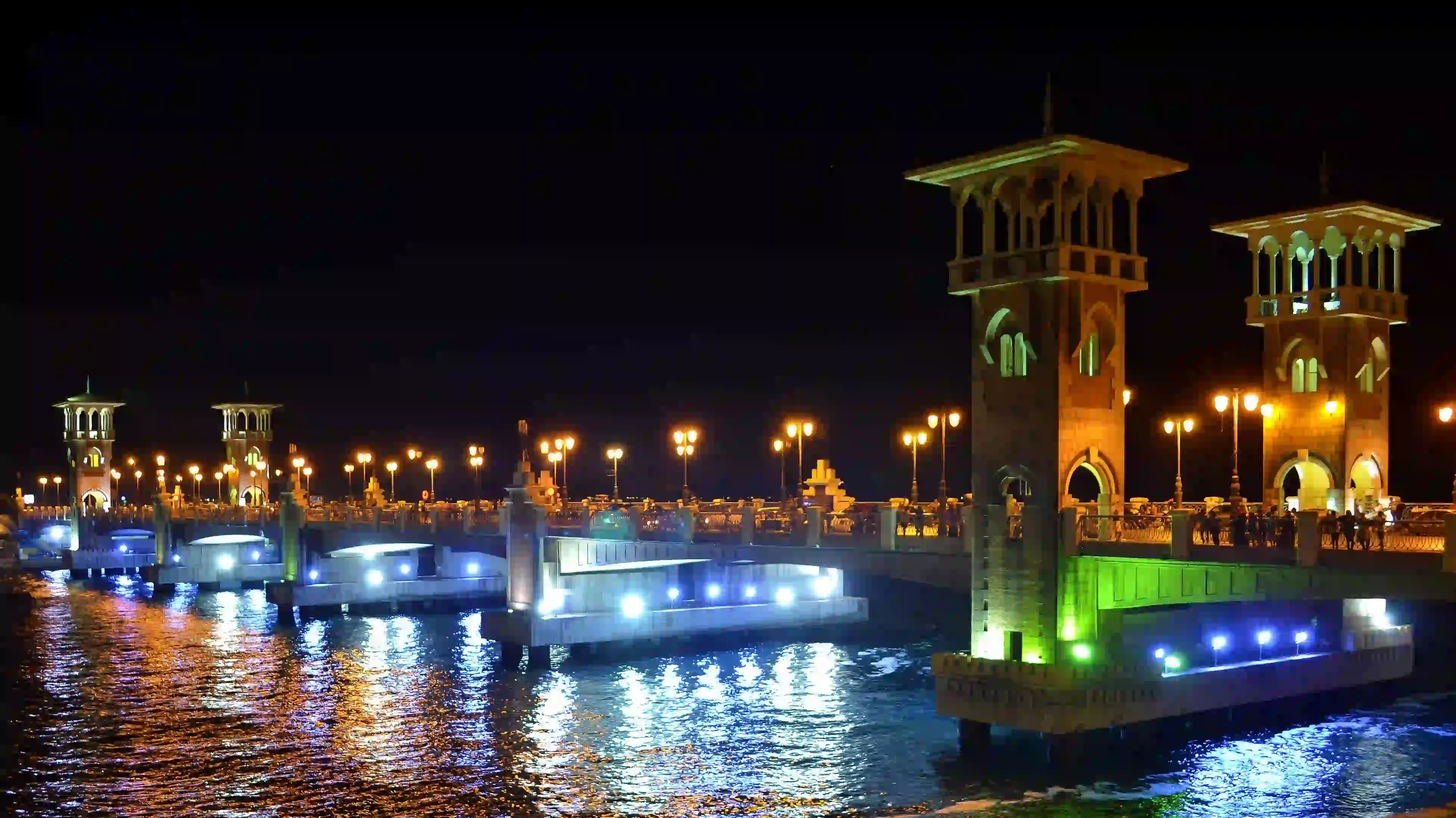 Alexandria stanley bridge at night , Egypt Travel Booking